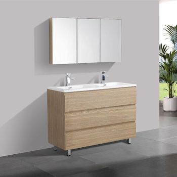 Mueble De Baño Suspendido Con Lavabo Cerámico, 2 Cajones Y Puerta Lateral  Con Cierre Amortiguado Y Organizador, 100 Cm Roble Natural - Tirador Negro  con Ofertas en Carrefour