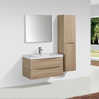 Mueble Lavabo + Lavabo 90 Cm Montado - Roble Claro Piacenza