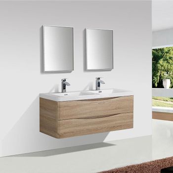 Mueble Lavabo  + Lavabo Doble 120 Cm Montado - Roble Claro Piacenza