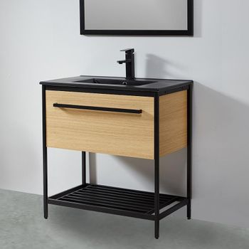 Mueble De Baño Con Patas + Lavabo Negro 80 Cm Smart – Madera Y Metal Negro