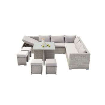 Conjunto De Muebles De Jardín De Resina Gris De 10 Plazas Samoa