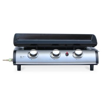 Plancha De Gas Con 3 Quemadores De Acero Inoxidable, 7.5kw, Negro