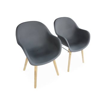 Sillón Estilo Escandinavo En Madera De Acacia, Set De 2, Gris