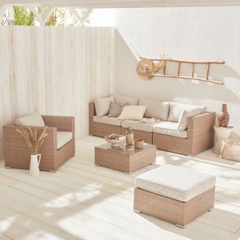Conjunto Muebles Jardín Bahamas Sofá Triple Con Mesa Marrón