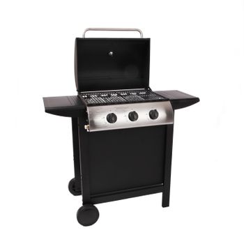 Lofoten - Barbacoa De Gas Para Exterior 3 Quemadores De 8,4 Kw Sobre Ruedas Con Tapa, 2 Parrillas De Acero Cromado, 2 Estantes Laterales, 1 Bandeja Baja Y Termómetro - Negro