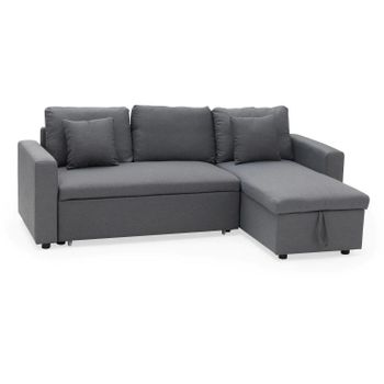 Milford - Sofá Esquinero Convertible De 3 Plazas - Cama Para 2 Personas - Diván Esquinero Reversible A Derecha O Izquierda - Caja De Almacenamiento - Gris