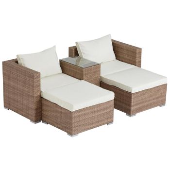 Conjunto Muebles Jardín Bahamas Conjunto Central Doble Mesa Gris Pardo 3  Módulos Centrales, 1 Puf, 2 Mesas Ratán Sintético con Ofertas en Carrefour