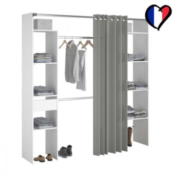 Vestidor Con Cortina Gris + 2 Armarios + 6 Estantes + 1 Cajón Elysee