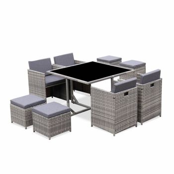 Conjunto De Jardín 4-8 Plazas – Vabo – Mix De Grises, Cojines Gris