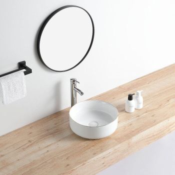 Lavabo Blanco Mate Borde Dorado Sobre Encimera Cerámico Mendoza Ø 36 Cm  Ø36 Cm