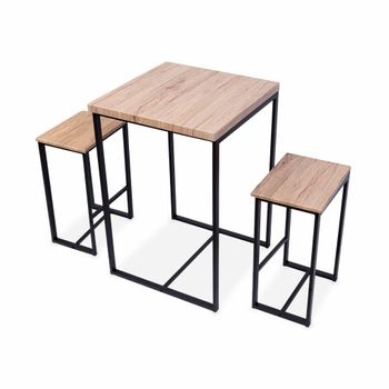 Set Mesa Alta de Bar y 2 Taburetes con Respaldos de Estilo Industrial ES  L89cm x D45cm x H100cm OGT03-XL SoBuy ES