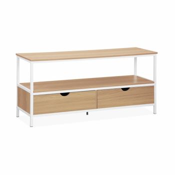 Mueble De Tv Con Efecto Madera De 2 Cajones, 120cm, Blanco