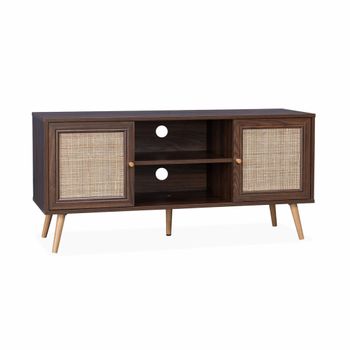 Mueble De Tv De Caña Trenzada, 120cm, Madera Oscura