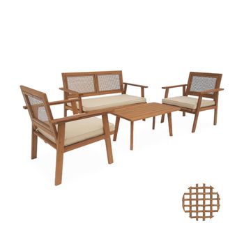 Juego de 4 Sillas Sillas de comedor con cojines Sillas de jardín madera  maciza acacia ES56153A