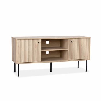 Mueble De Tv Con Decoración De Madera Acanalada, 120cm, Natural