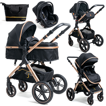 Carrito De Bebé Tres Piezas Bebelissimo Premium Convertible 0-22 Kg All Black