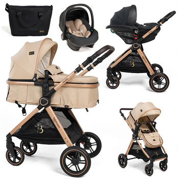 Bebelissimo - Carrito De Bebé Tres Piezas 3 En 1 - I-size - Silla De Paseo Para Niños - Carricoche De 3 Piezas - 0-22kg - Sistema De Viaje, Silla Coche - Nicea - Beige