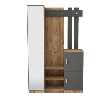 Mueble Recibidor Madera Y Gris Con Espejo Anka