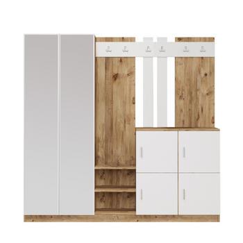 Mueble Recibidor Madera Y Blanco Con Espejo Anka