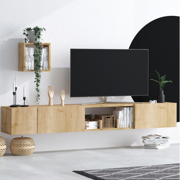 Mueble Tv  Con Armarios Imitación Roble Claro Bergen