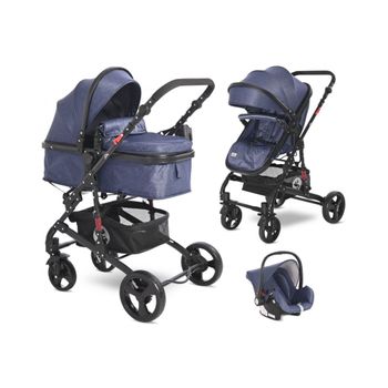 Carrito De Bebé De Tres Piezas Con Capazo Duro Crysta Denim Blue