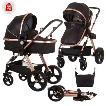 Carrito De Bebé Havana Dúo Convertible Hasta 22 Kg Con Bolso Y Mosquitera Obsidian Gold