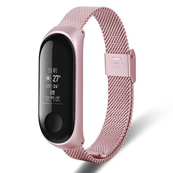 Wisetony® Correa Puro Aço Inoxidável Para Xiaomi Mi Band 3 - Rosa