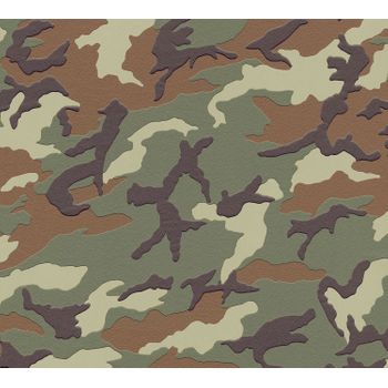 Papel Pintado A.s. Création Camuflaje Verde Y  - As-369413 - 53 Cm X 10,05 M