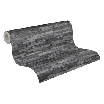 Papel Pintado A.s. Création Piedra Gris Y Negro - As-927316 - 53 Cm X 10,05 M