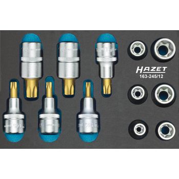 Hazet 163-245/12 Juego De Herramientas ∙ Torx® ∙ Cuadrado Hueco 1/2 Pulgadas (12,5 Mm) ∙ Perfil Torx® Exterior, Perfil Torx® Interior ∙ E10 – e20 ∙ T30 – t60 ∙ Número De Herramientas: 12