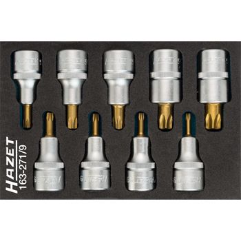 Hazet 163-271/9 Juego De Llaves De Vaso Destornillador ∙ Torx® ∙ Cuadrado Hueco 1/2 Pulgadas (12,5 Mm) ∙ Perfil Torx® Interior ∙ T20 – t60 ∙ Número De Herramientas: 9