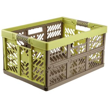 Robusta Caja Plegable Con Asas Suaves, 54 X 37 X 28 Cm, 45 L, Ben, Verde/marrón