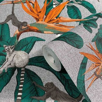 Topchic Papel De Pared Monkey Jungle Leaves Verde Y Gris Noordwand