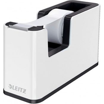 Leitz Dispensador De Cinta Adhesiva, Base Pesada, Cinta Adhesiva, Gama Wow, Blanco Perla/negro