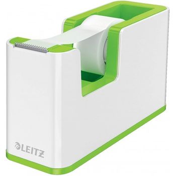 Leitz Dispensador De Cinta Adhesiva, Base Pesada, Cinta Adhesiva, Gama Wow, Blanco Perla/verde