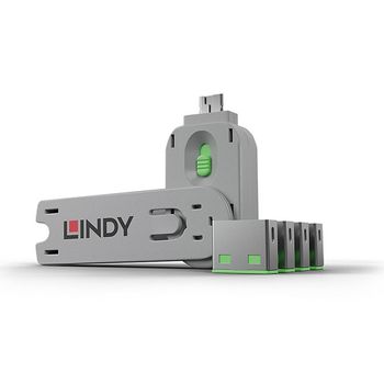 Lindy 40451 Bloqueador De Puerto Bloqueador De Puerto + Clave Usb Tipo A Verde Acrilonitrilo Butadieno Estireno (abs) 5 Pieza(s)