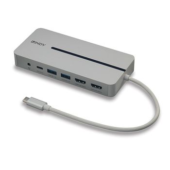 Lindy 43360 Base Para Portátil Y Replicador De Puertos Alámbrico Usb 3.2 Gen 1 (3.1 Gen 1) Type-c Plata, Blanco