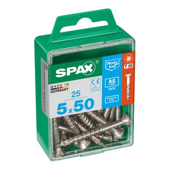 Caja 25 Unid. Tornillo Madera Spax Cabeza Plana Inox A2 5,0x50mm Spax