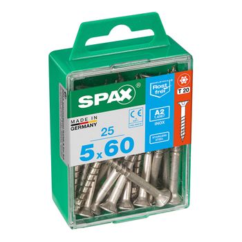 Caja 25 Unid. Tornillo Madera Spax Cabeza Plana Inox A2 5,0x60mm Spax