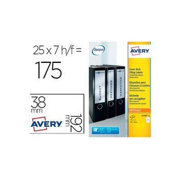 Etiqueta Adhesiva Avery Permanente Blanca 38x192 Mm Para Lomo Archivador Laser Caja De 175 Unidades