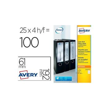 Etiqueta Adhesiva Avery Permanente Blanca 61x192 Mm Para Lomo Archivador Laser Caja De 100 Unidades