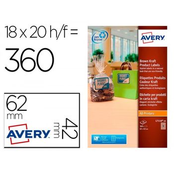 Etiqueta Adhesiva Avery Kraft Efecto Carton Rectangular Removible Para Impresora Laser Inyeccion Tinta