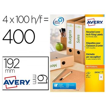 Etiqueta Adhesiva Avery Papel Blanco Reciclado Para Archivador 192x61 Mm Laser Pack De 400 Etiquetas