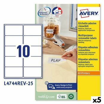 Etiquetas Para Impresora Avery L4744rev Blanco 25 Hojas 96 X 50,8 Mm (5 Unidades)