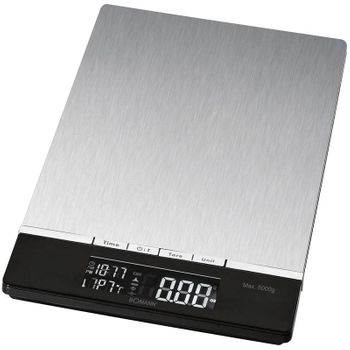 Báscula De Cocina Digital Extraplana, Acero Inox., Precisión 1gr, Hasta 5 Kg, Función Tara Transparente  Bomann Kw 1421 Cb