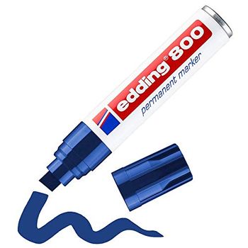 Edding 800 Marcador Permanente - Azul - 1 Rotulador - Punta Biselada 4-12 Mm - Para Marcas Llamativas - Resistente Al Agua, Secado Rapido, Indeleble - Para Carton, Plastico, Madera, Metal, Vidrio