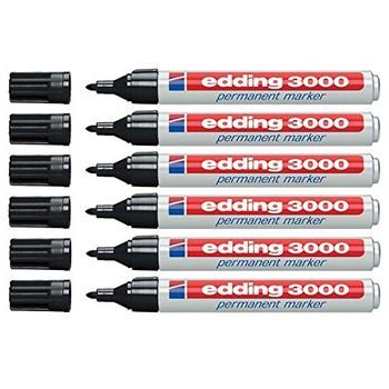 Edding 3000 Rotuladores Permanentes, 1,5-3 Mm, Recargables (6 Unidades, Negro)