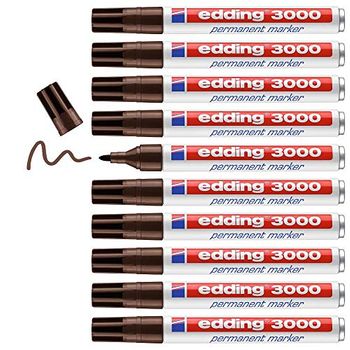 Edding 3000 Marcador Permanente - Marron Oscuro - 10 Rotuladores - Punta Redonda 1,5-3 Mm - Indeleble De Secado Rapido - Resistente Al Agua Y A Los Borrones - Carton Plastico Madera Metal - Universal