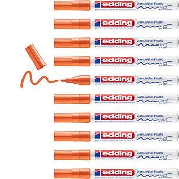 Edding 751 Marcador De Tinta Opaca Brillante - Orange - 10 Rotuladores - Punta Redonda 1-2 Mm - Rotulador Brillante Efecto Lacado Para Vidrio, Piedras, Madera, Plastico, Papel - Color Permanente