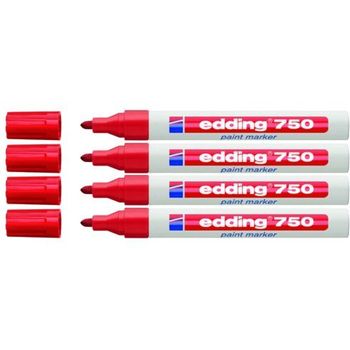 Edding Rotulador De Pintura 750 Industrial, 2-4 Mm (paquete De 4, Rojo)